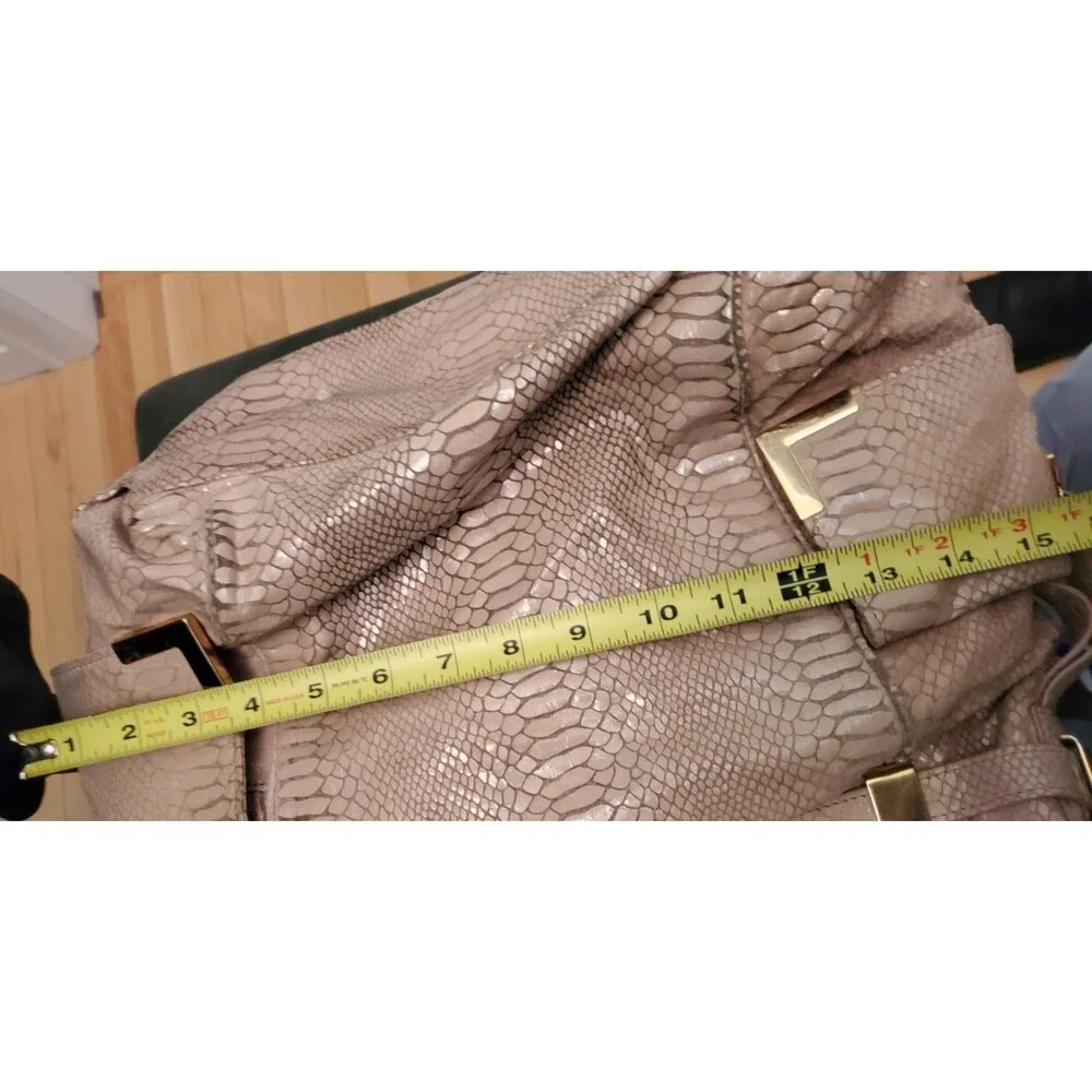Michael Kors Fulton Hobo Bag Beige Python Embossed Leather Shoulder Purse Gold H